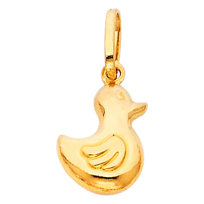 14k Yellow Gold Novelty Mini Hollow "Rubber Ducky" Duck Puff Charm Pendant  (13mm x 10mm)