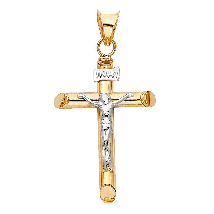 14K Two-tone Gold Religious Hollow Polish Crucifix (15 X 35mm)