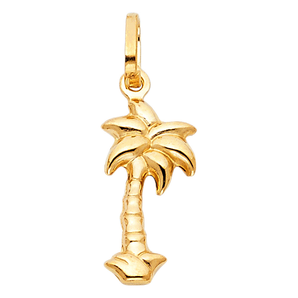 14k Yellow Gold Nautical Gold MINI Hollow Palm Palmetto Tree Puff Charm Pendant (18mm x 10mm)