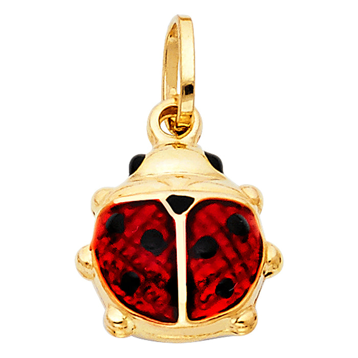 14k Yellow Gold Novelty Ladybug Hollow Puff Charm Pendant, with Red and Black Enamel (16mm x 15mm)