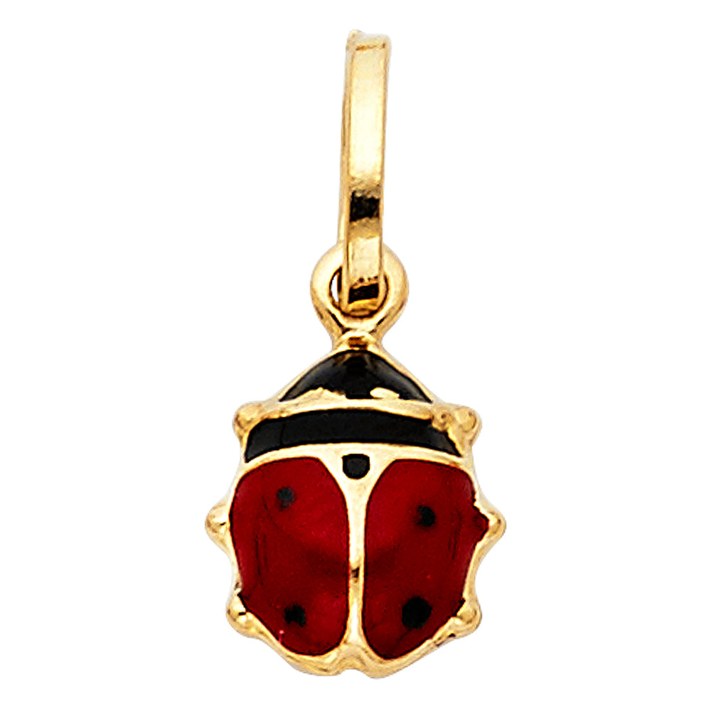 14k Yellow Gold Novelty Ladybug Hollow Mini Puff Charm Pendant, with Red and Black Enamel (11mm x 8mm)