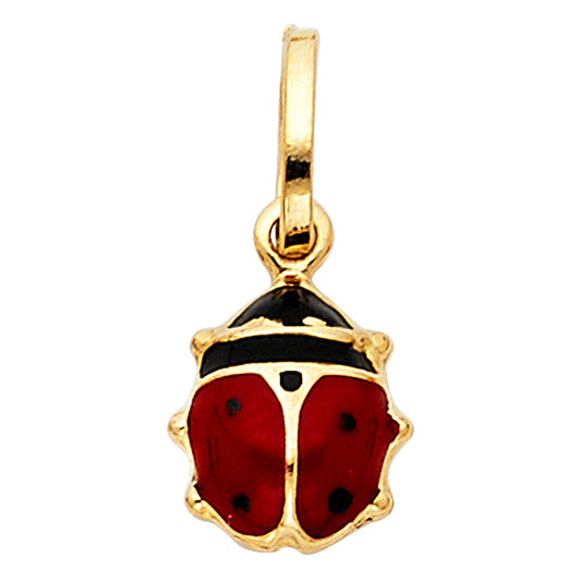 14k Yellow Gold Novelty Ladybug Hollow Mini Puff Charm Pendant, with Red and Black Enamel (11mm x 8mm)