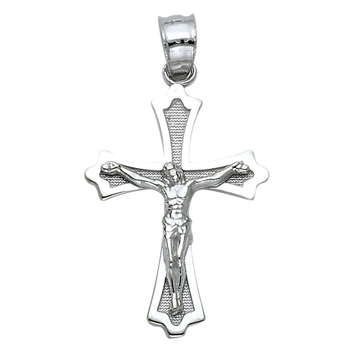 14k White Gold Religious Budded Cross Crucifix  (23mm x 15mm)