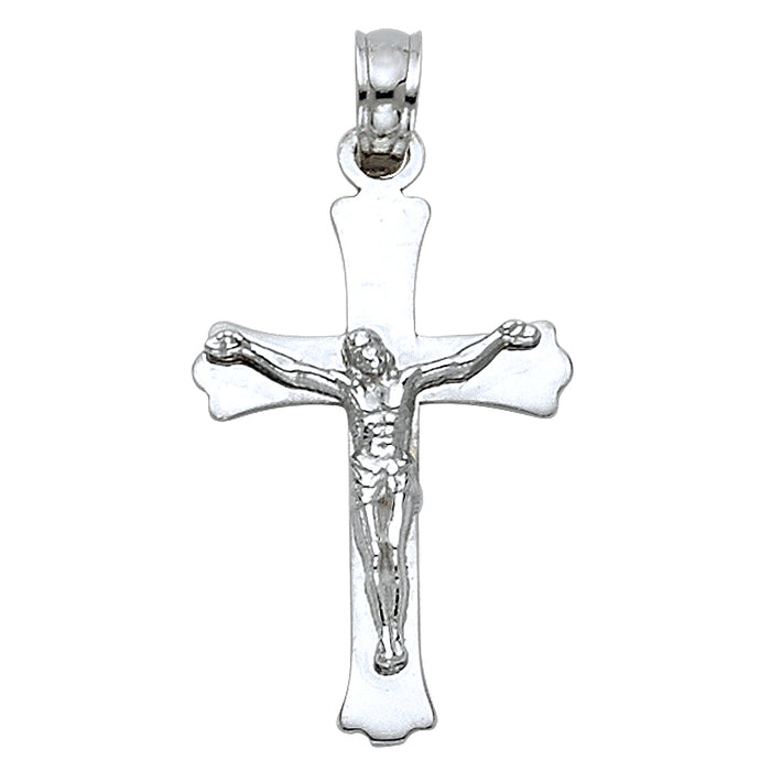 14k White Gold Small/Mini Religious Pol Budded Cross Crucifix  (23mm x 14mm)