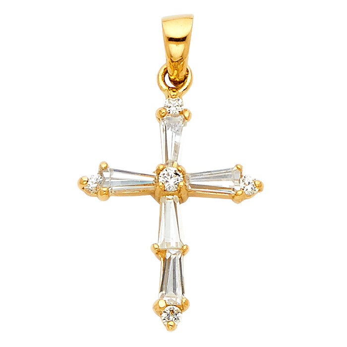 14k Yellow Gold Religious Cross Accented with White CZ  Stones Charm Pendant 25mm x 15mm