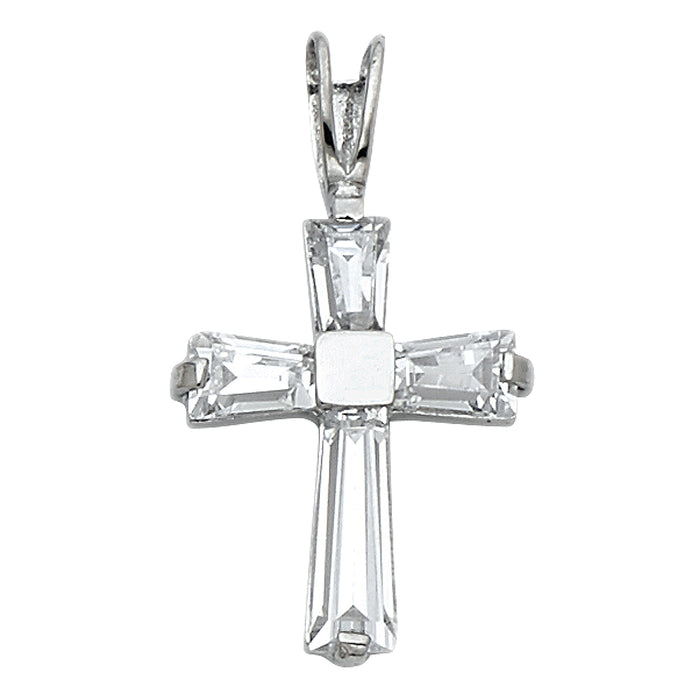 14k White Gold Small/Mini Religious CZ Cross Charm Pendant