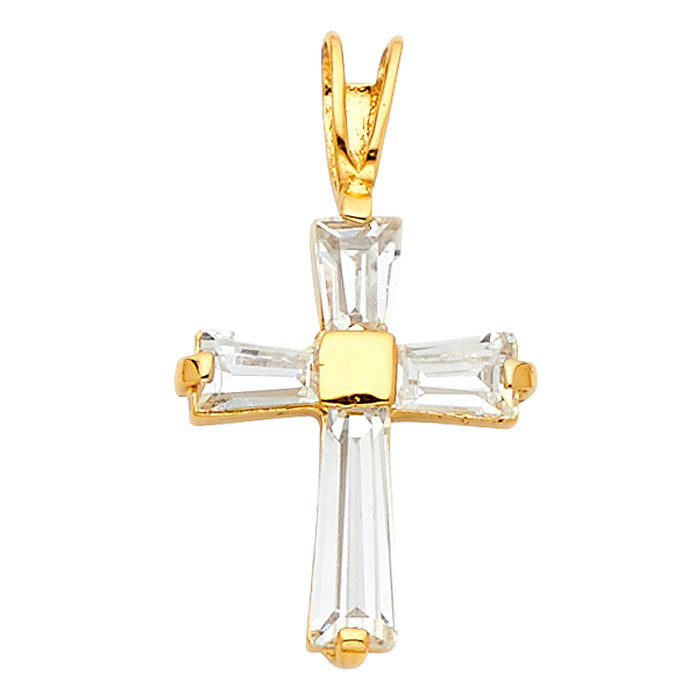 14k Yellow Gold Small/Mini Religious CZ Cross Charm Pendant