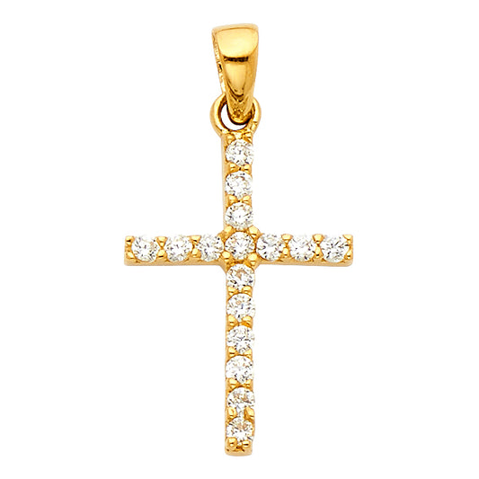 14k Yellow Gold Small/Mini Religious CZ Cross Charm Pendant