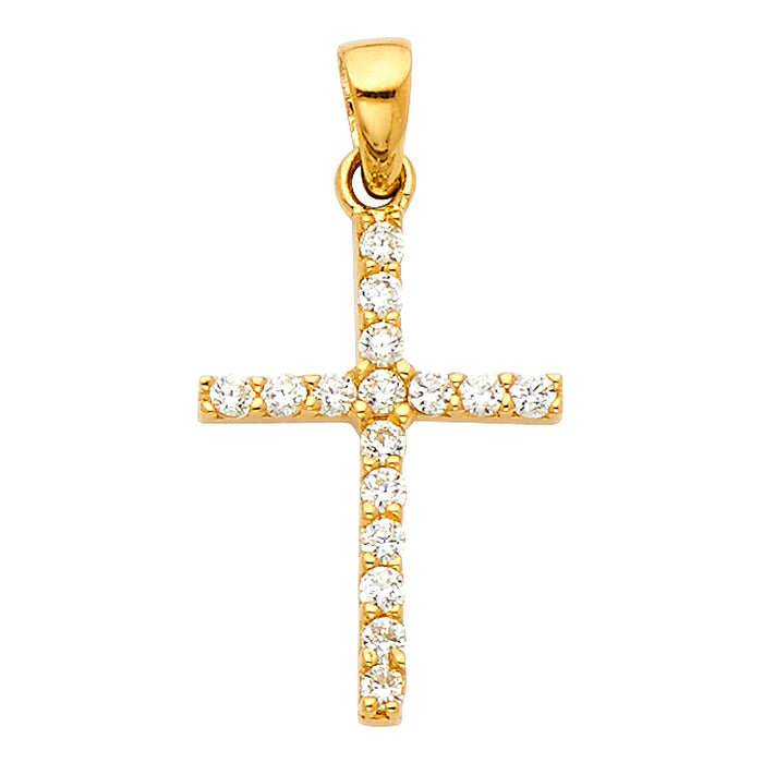 14k Yellow Gold Small/Mini Religious CZ Cross Charm Pendant