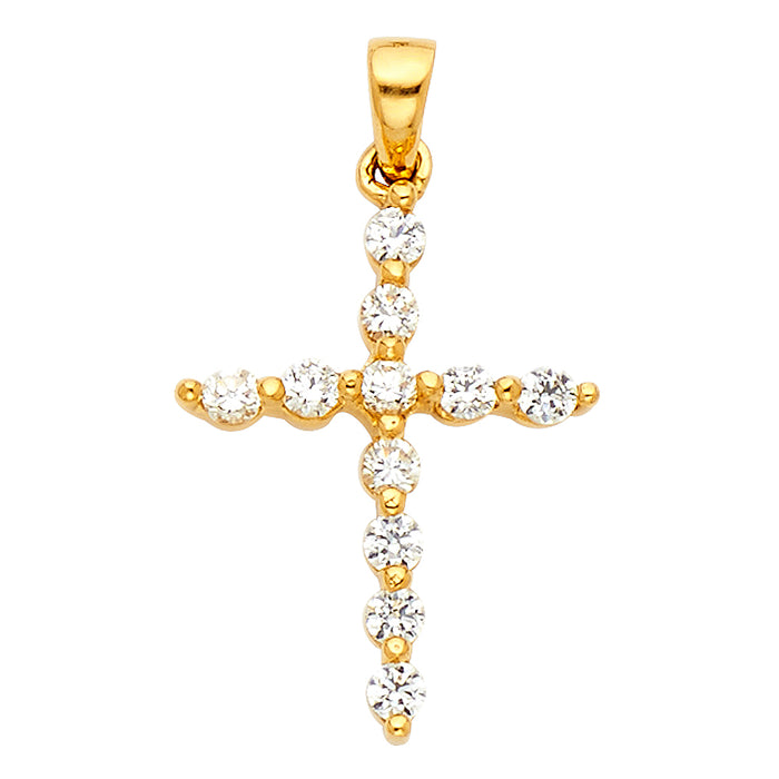 14k Yellow Gold Small/Mini Religious CZ Cross Charm Pendant