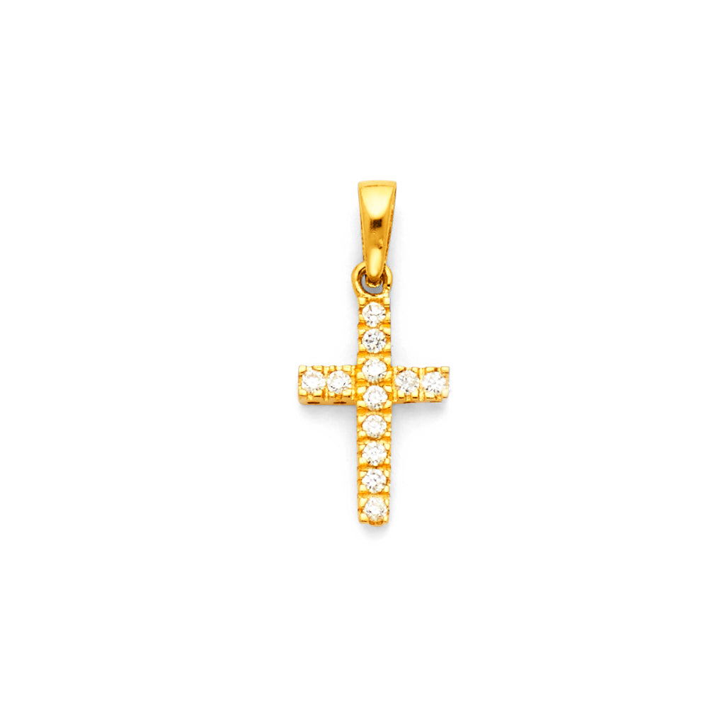 14k Yellow Gold Small/Mini Religious CZ Cross Charm PendanT
