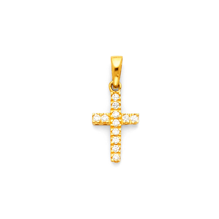 14k Yellow Gold Small/Mini Religious CZ Cross Charm PendanT