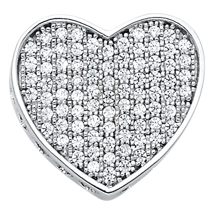 14k White Gold with White CZ Accented Heart Charm Pendant