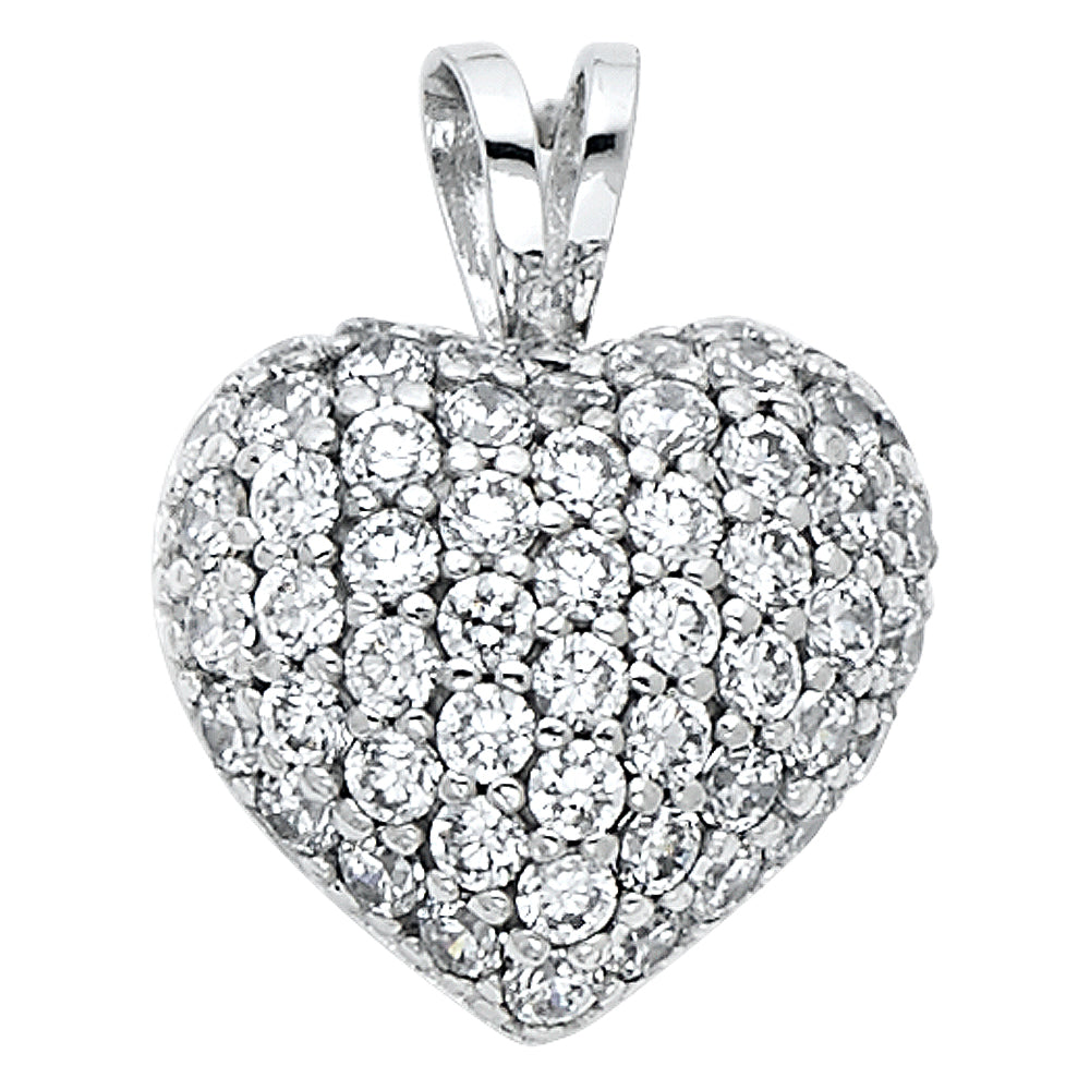 14k White Gold with White CZ Accented Heart Charm Pendant