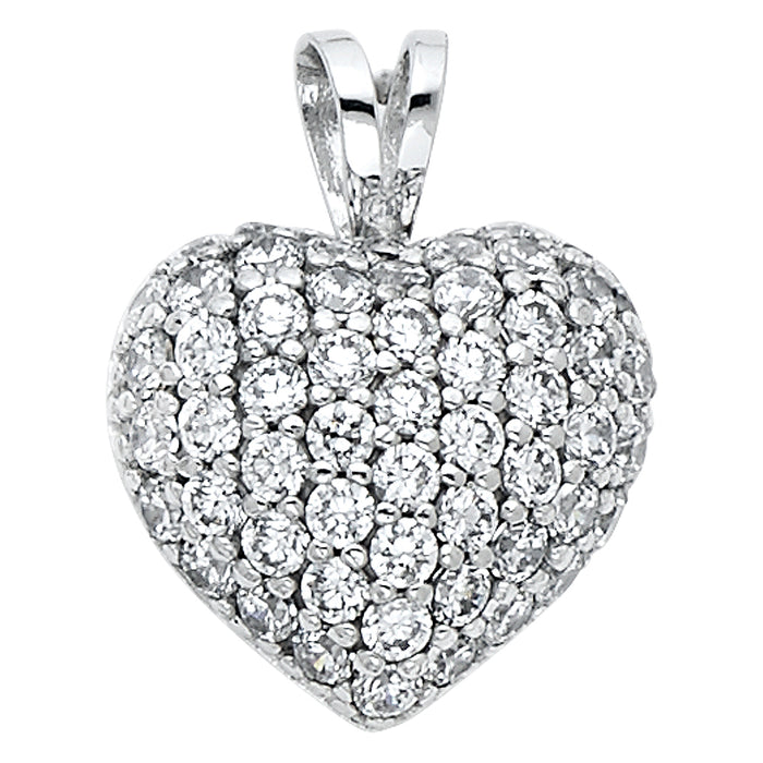 14k White Gold with White CZ Accented Heart Charm Pendant