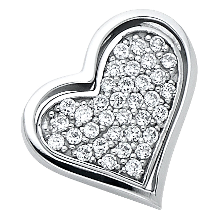 14k White Gold with White CZ Accented Heart Charm Pendant