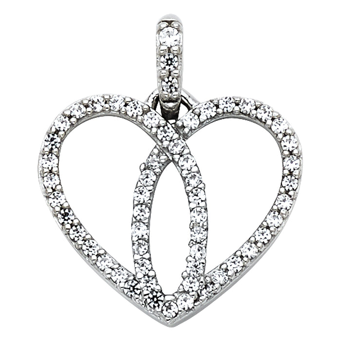 14k White Gold with White CZ Accented Heart Charm Pendant