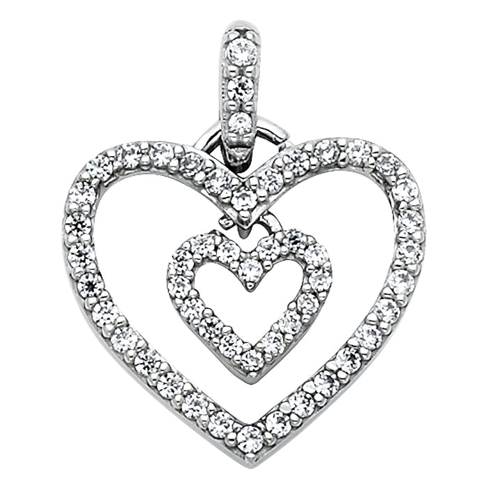 14k White Gold with White CZ Accented Small/Mini Heart Charm Pendant