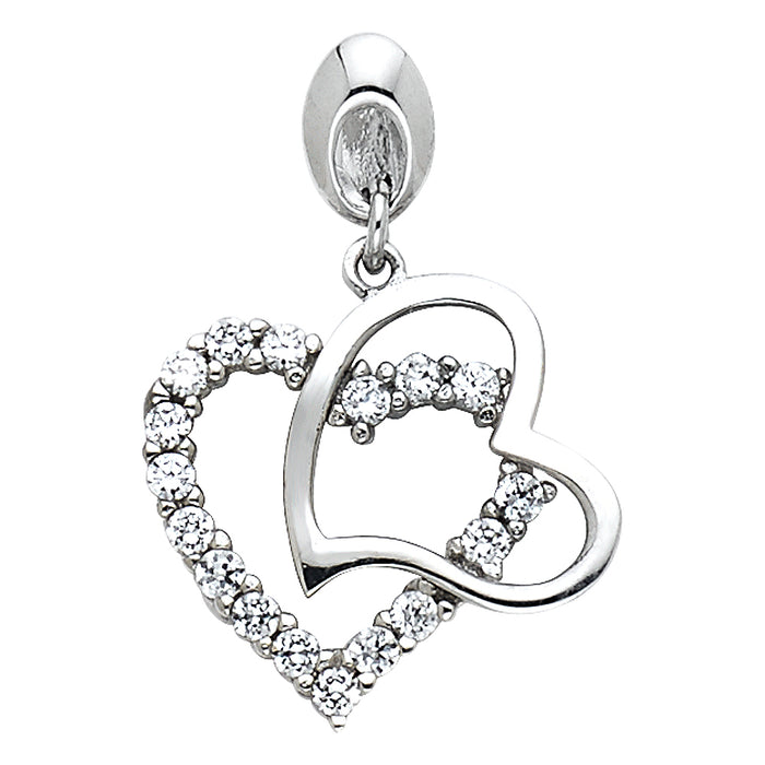 14k White Gold with White CZ Accented Small/Mini Heart Charm Pendant