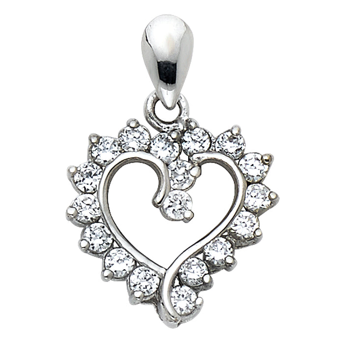 14k White Gold with White CZ Accented Small/Mini Heart Charm Pendant