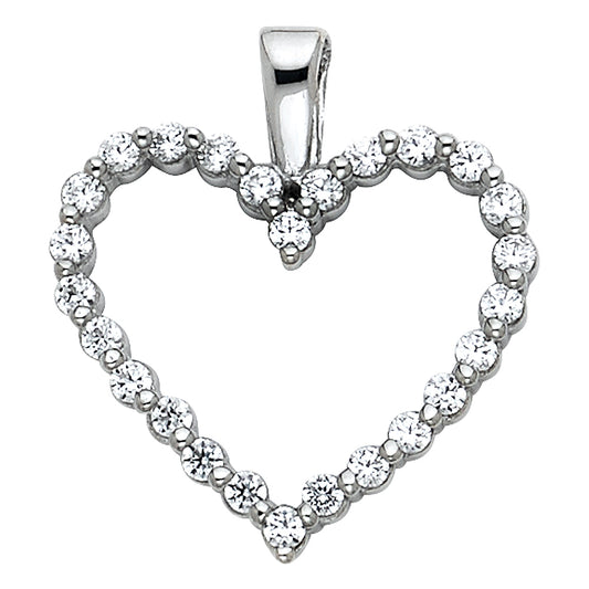 14k White Gold with White CZ Accented Small/Mini Heart Charm Pendant