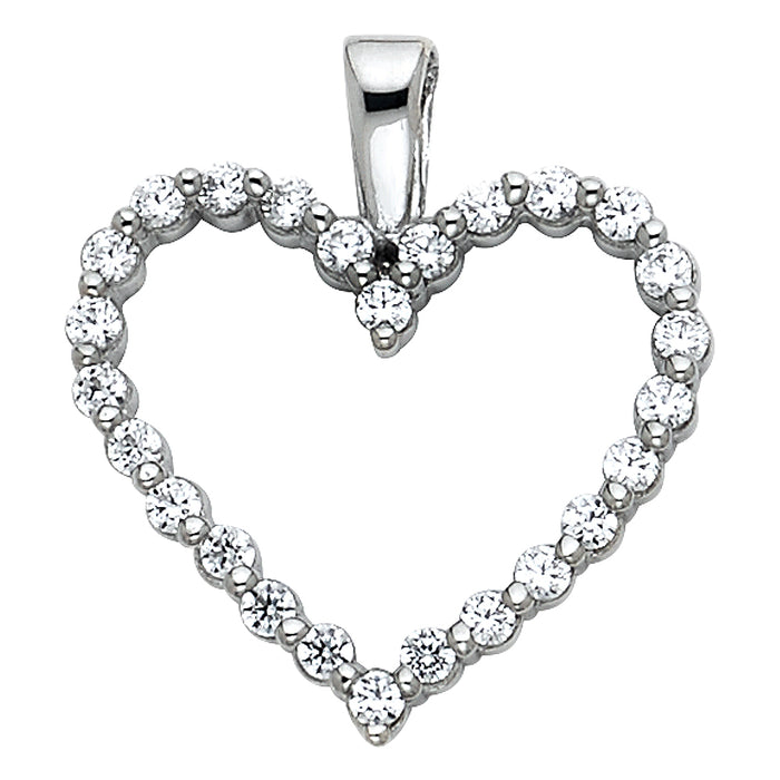 14k White Gold with White CZ Accented Small/Mini Heart Charm Pendant