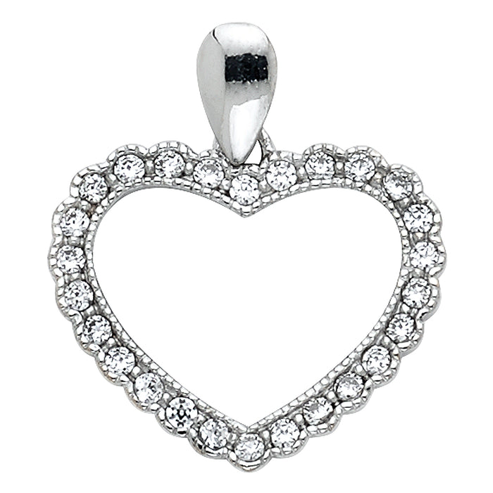 14k White Gold with White CZ Accented Small/Mini Heart Charm Pendant