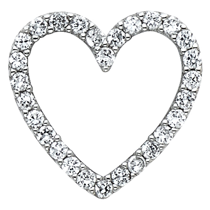 14k White Gold with White CZ Accented Small/Mini Heart Charm Pendant