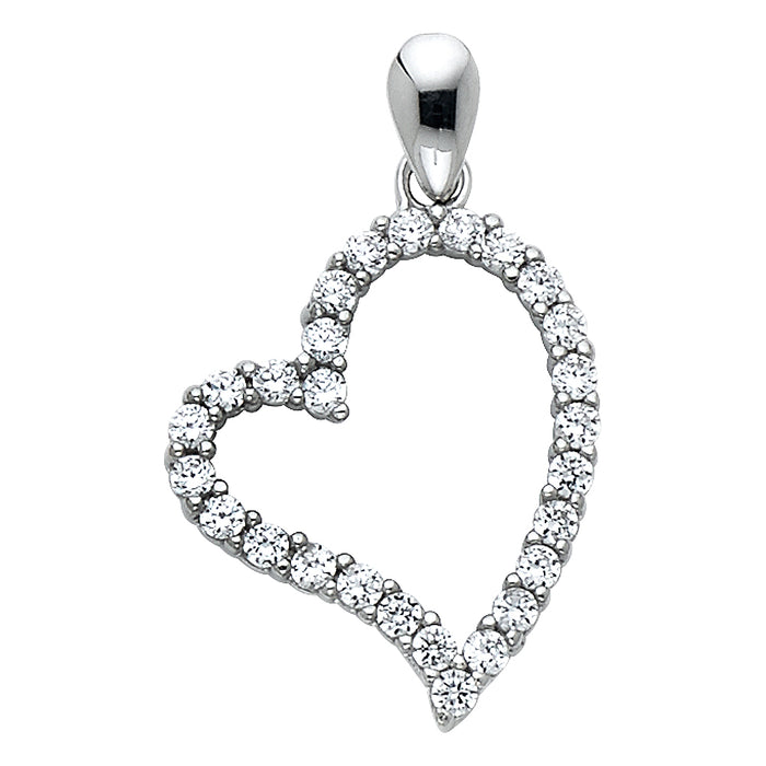14k White Gold with White CZ Accented Small/Mini Heart Charm Pendant