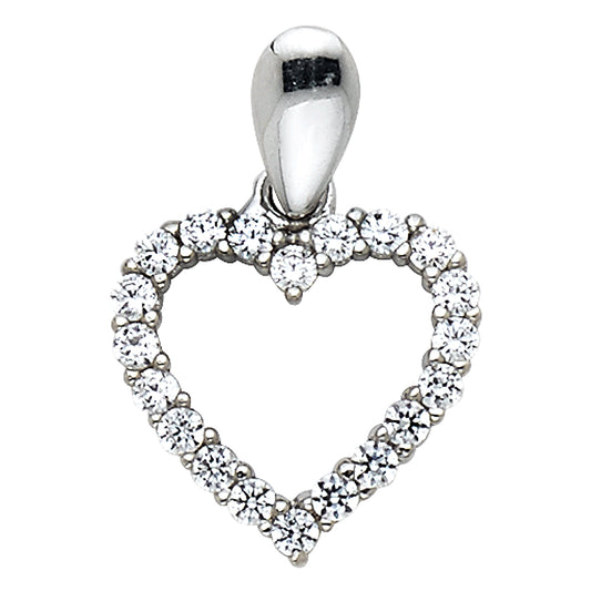 14k White Gold with White CZ Accented Small/Mini Heart Charm Pendant