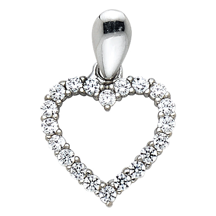 14k White Gold with White CZ Accented Small/Mini Heart Charm Pendant