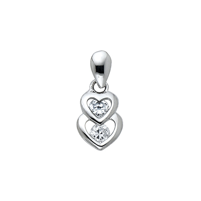 14k White Gold with White CZ Accented Small/Mini Heart Charm Pendant