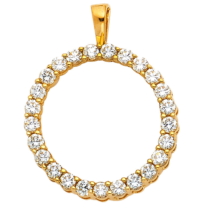 14k Yellow Gold with White CZ Accented Circle Charm Pendant