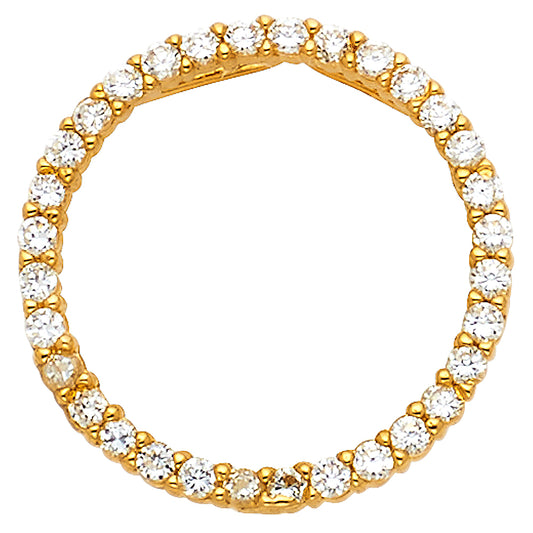 14k Yellow Gold with White CZ Accented Small/Mini Circle Charm Pendant