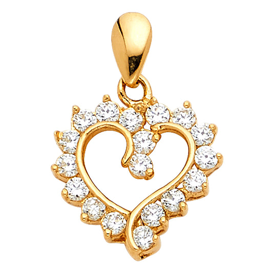 14k Yellow Gold with White CZ Accented Small/Mini Heart Charm Pendant