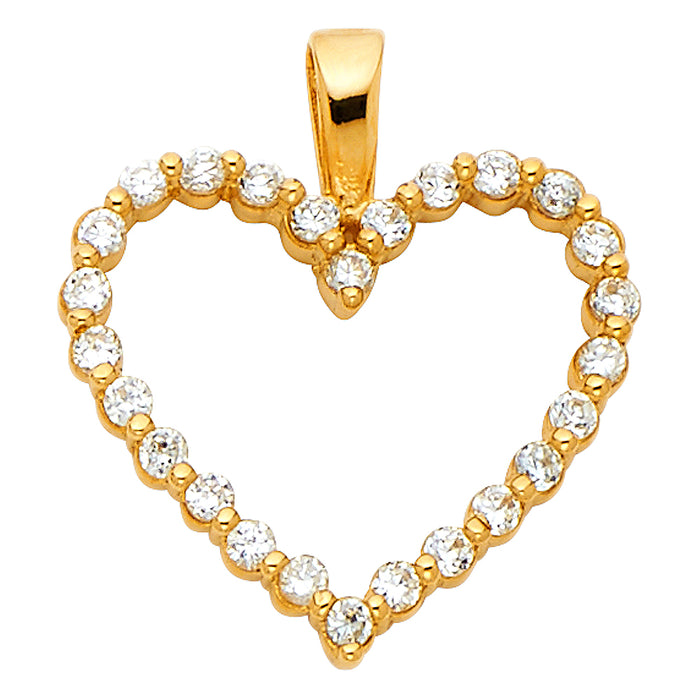 14k Yellow Gold with White CZ Accented Small/Mini Heart Charm Pendant