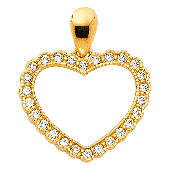 14k Yellow Gold with White CZ Accented Small/Mini Heart Charm Pendant