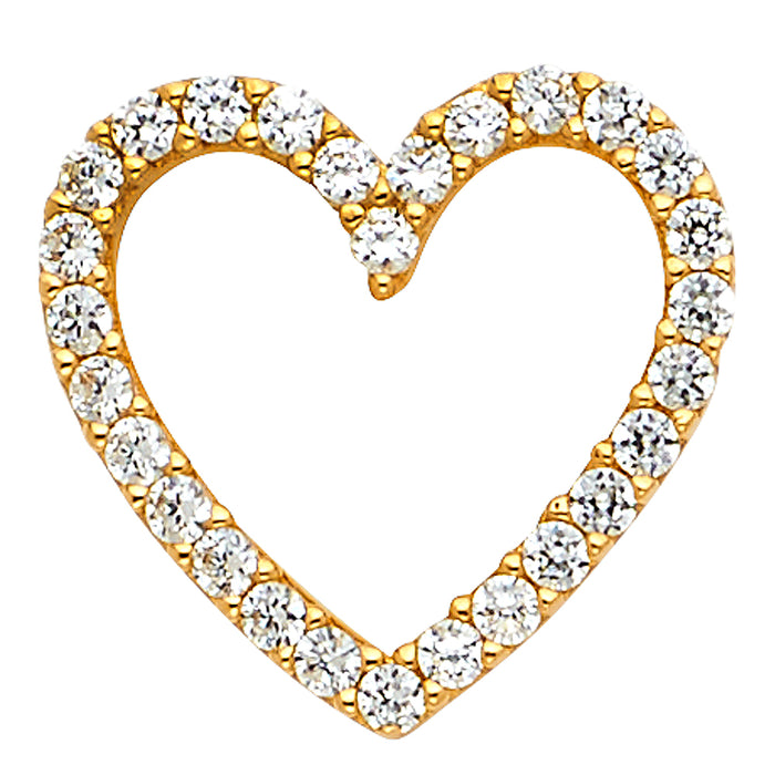 14k Yellow Gold with White CZ Accented Small/Mini Heart Charm Pendant