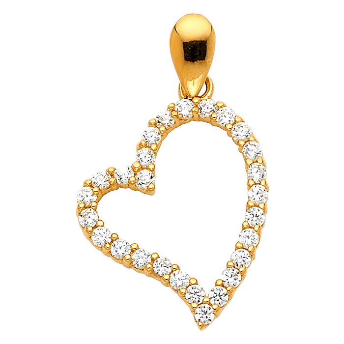 14k Yellow Gold with White CZ Accented Small/Mini Heart Charm Pendant