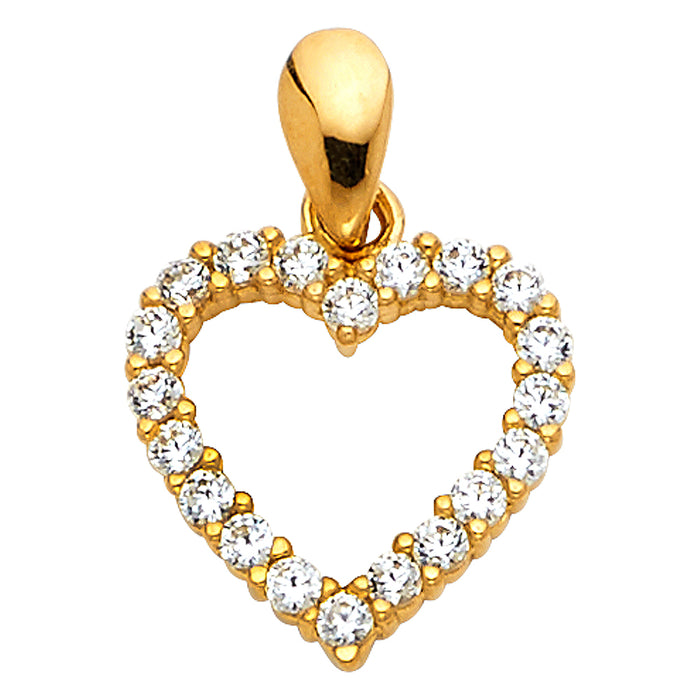 14k Yellow Gold with White CZ Accented Small/Mini Heart Charm Pendant