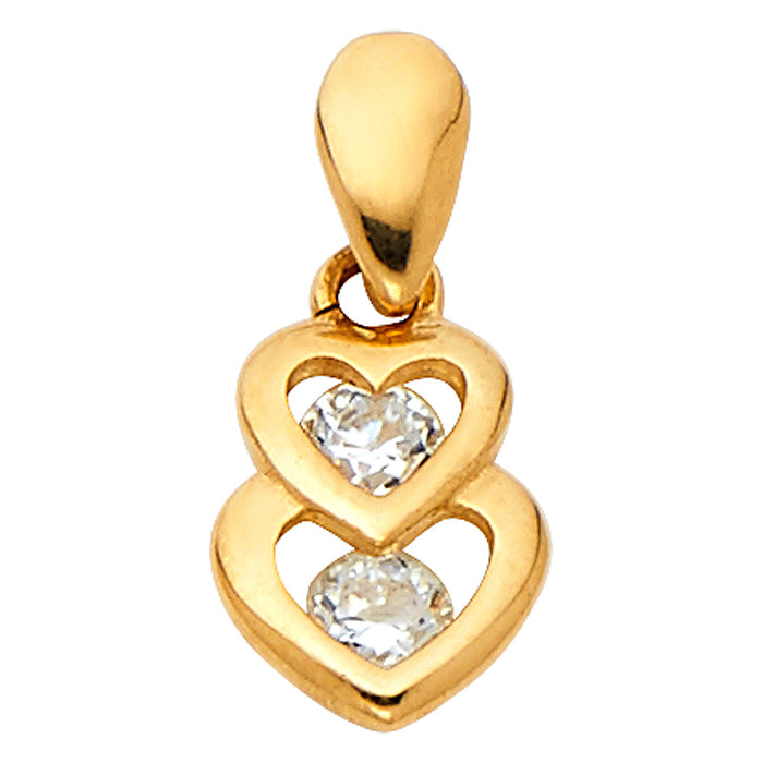 14k Yellow Gold with White CZ Accented Small/Mini Heart Charm Pendant