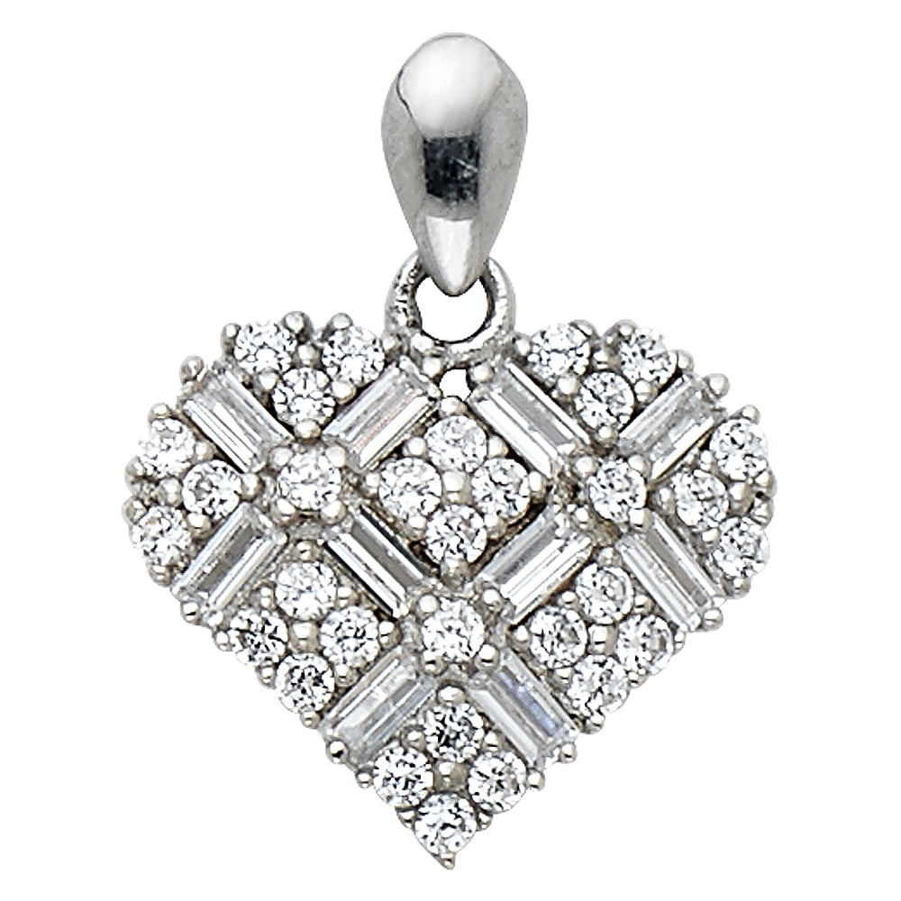 14k White Gold with White CZ Accented Small/Mini Heart Charm Pendant