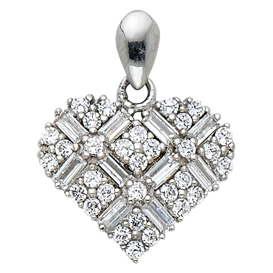 14k White Gold with White CZ Accented Small/Mini Heart Charm Pendant