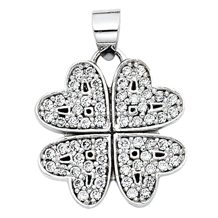 14k White Gold with White CZ Accented Flower Charm Pendant