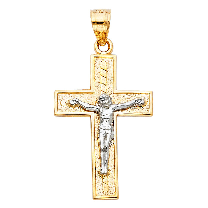 14K Two-tone Gold Religious Latin Cross Crucifix Pend. (28mm x 17mm)