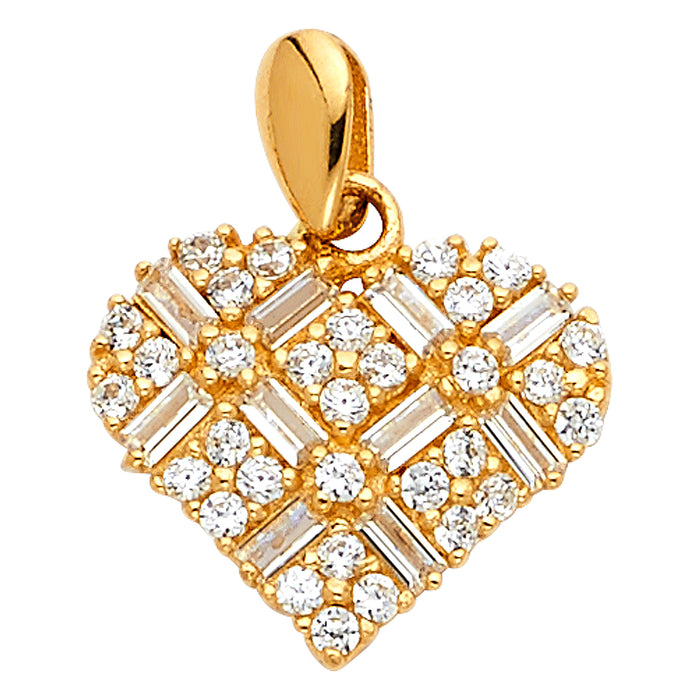 14k Yellow Gold with White CZ Accented Small/Mini Heart Charm Pendant