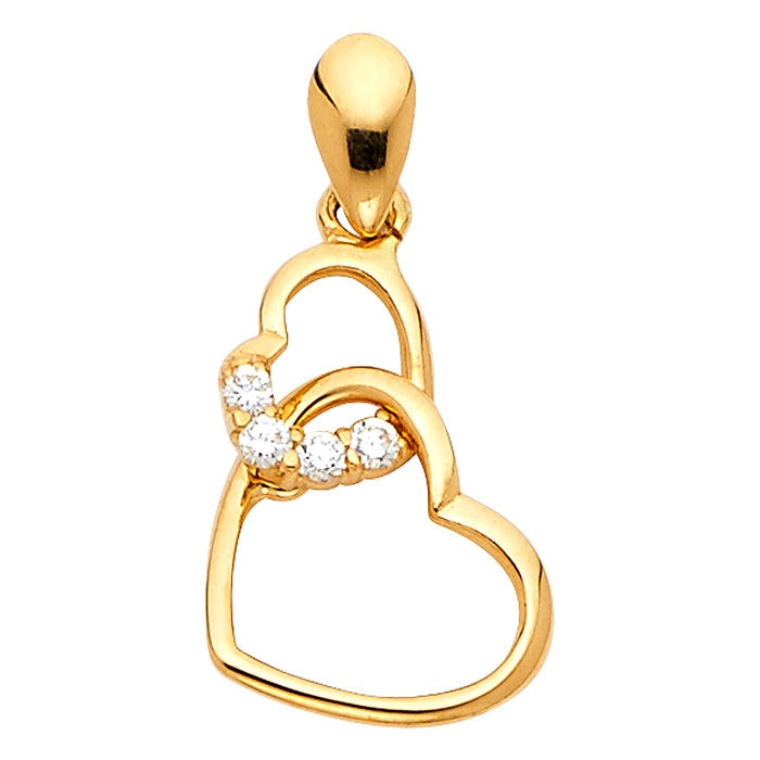 14k Yellow Gold with White CZ Accented Small/Mini Heart Charm Pendant