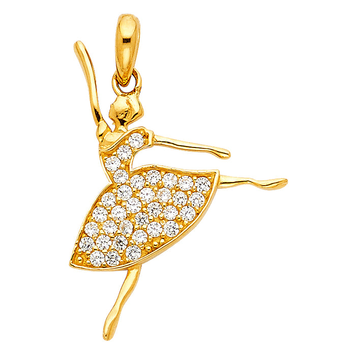 14k Yellow Gold with White CZ Accented Dancing Charm PendanT