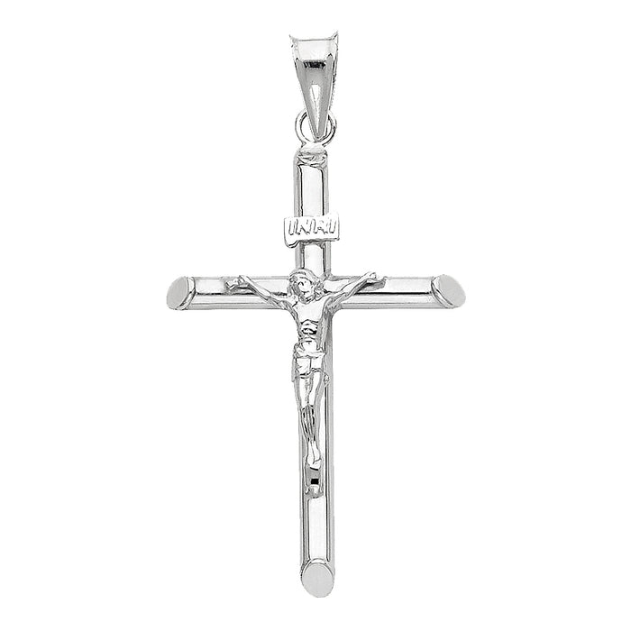 14k White Gold Religious Hollow Round Tubular Crucifix (20 X 40mm)