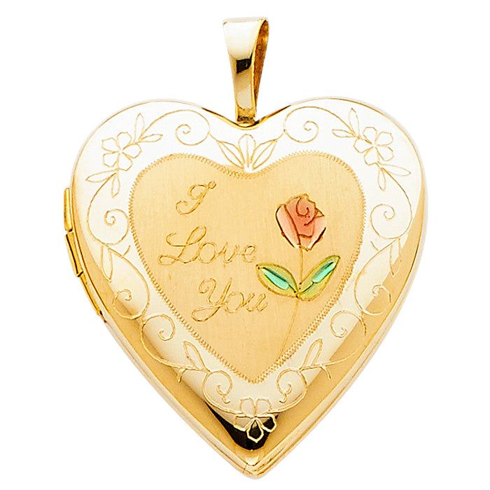 14k Yellow Gold Small/Mini Heart Locket Charm Pendant  (20mm x 19mm)